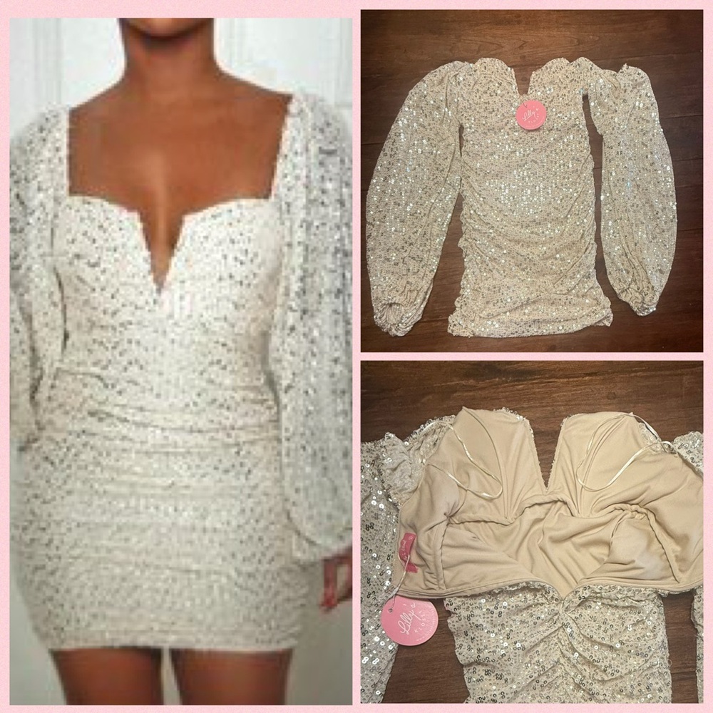 Lilly’s Kloset Lined Nude and Silver Sequin Dress with Size Small NWT